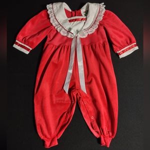 Vintage Fancy Pants Girl Toddler Sz 24 months Holiday Velvet Jumpsuit